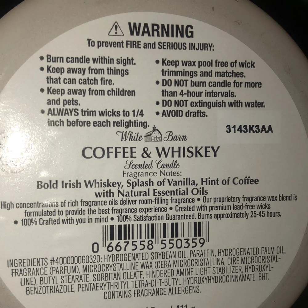 Bath and Bodyworks three wick candle coffee and whiskey White barn collection - Picture 4 of 4